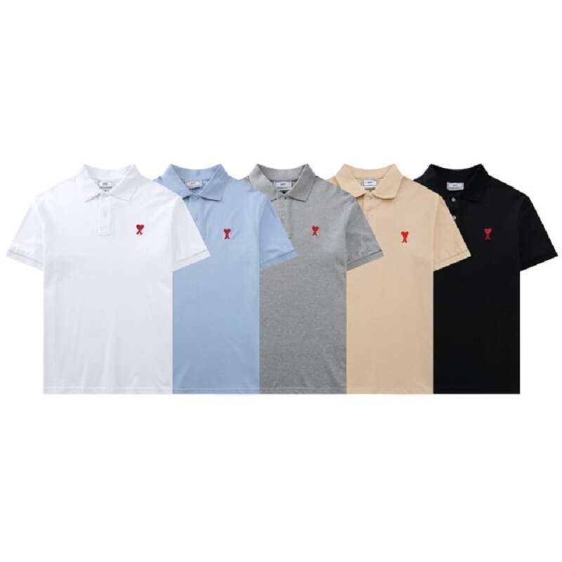 2021 AMI 뉴 여름 남성 셔츠 캐주얼 코 튼 수 놓은 폴로 셔츠 한국 패션 t-셔츠 남성 의류 탑